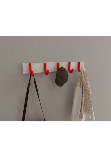 Hepsi3boyutlu Modern Duvar & Kapı Baston Askılık - 5 Adet Kırmızı J Askılık - Model No : 6 Kırmızı