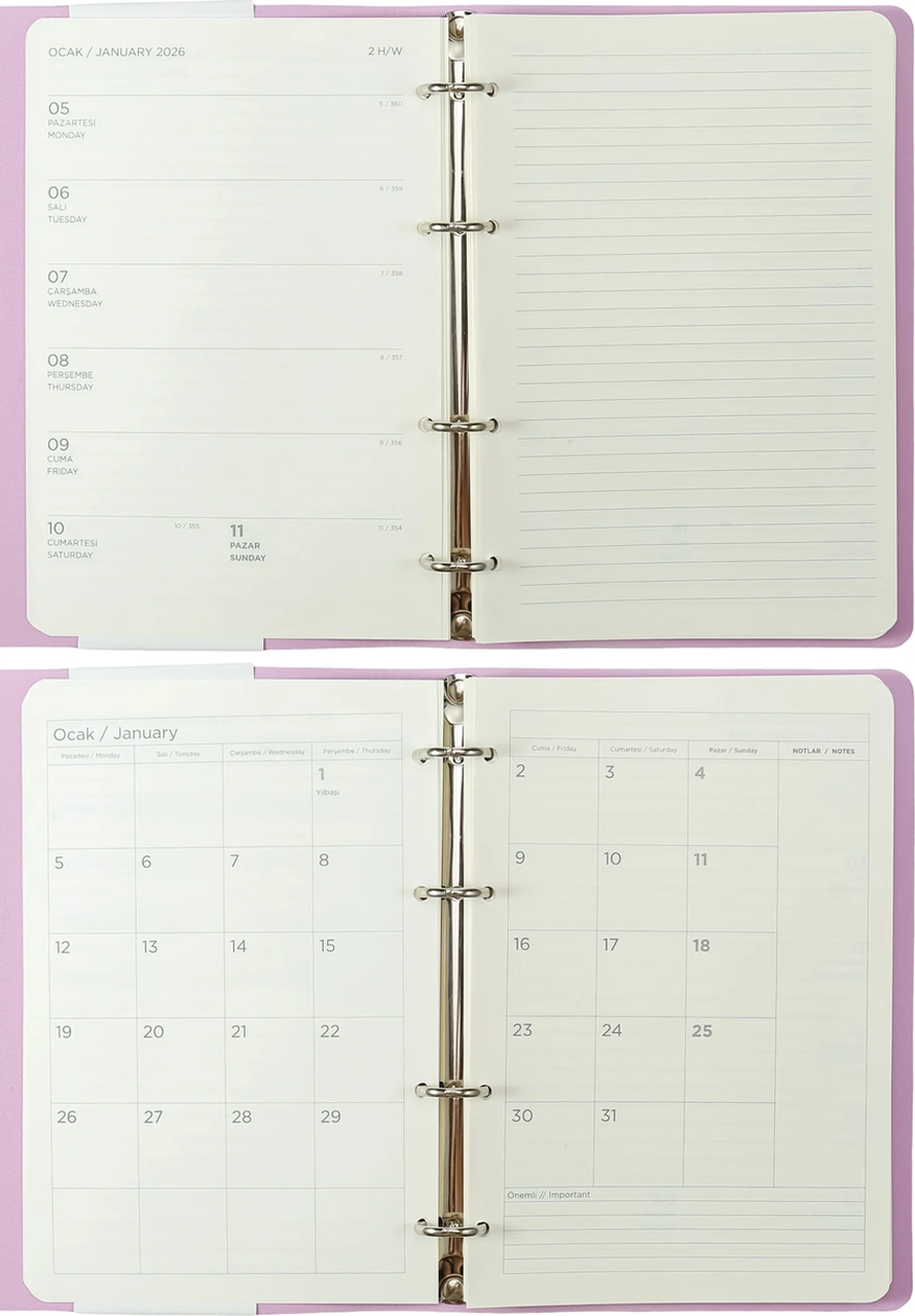 Ringo 2026 Haftalık Ajanda A5 14x21cm Esnek Kapak Ivory 80gr. İçi Değişebilir Siyah