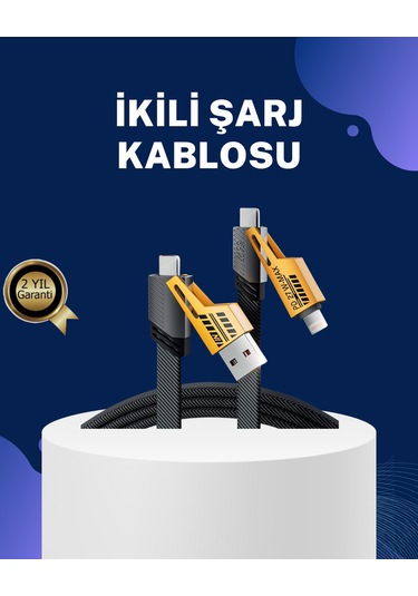 Örgülü Tasarım 4 Ü 1 Arada Usb-c Lightning Hızlı Şarj Kablosu Standart