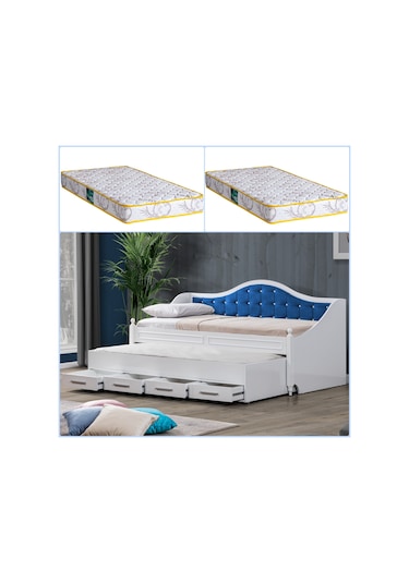 Yavrulu Yatak, Eymen Mavi Yavrulu Karyola + 2 Comfort Yatak