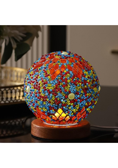 Homyl Gece Işığı Yatak Başı Usb Cam Mozaik Top Türk Lambası Turuncu Çok Renkli