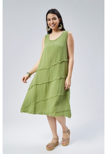 Muslin Elbise Yazın Vazgeçilmesi Fıstık Yeşil