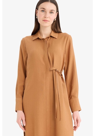 DeFacto Regular Fit Gömlek Yaka Büzgülü Uzun Kollu Diz Altı Tesettür Tunik D9862AX25SMBN301