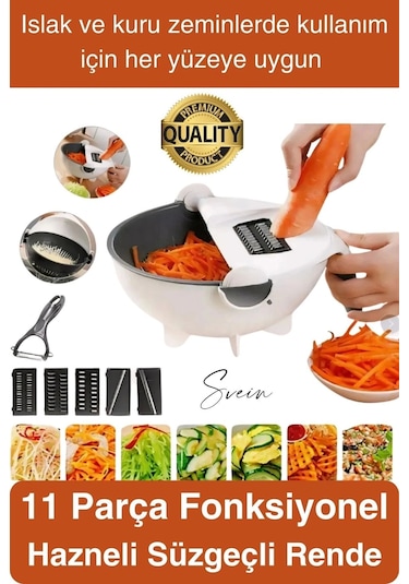 11 Parça Paslanmaz Fonksiyonel Süzgeçli Rende Hazneli Doğrayıcı Sebze Salata İçin Pratik Mutfak Çok Renkli