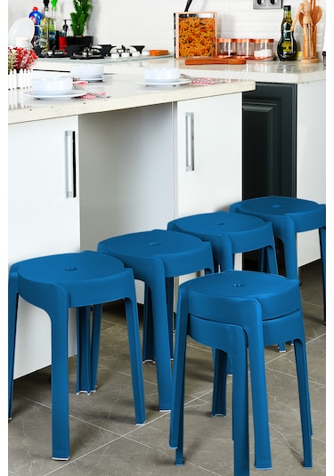 Kaymaz Ayaklı İç İçe Geçebilen Plastik Tabure 6 Adet-lacivert