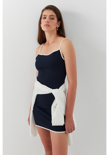 Askılı Slim Fit Mini Elbise Lacivert Lacivert