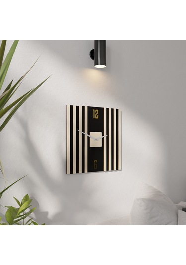 Dekoratif Minimal Tasarımlı Ahşap Duvar Saati Krem - Siyah