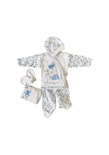 Bambino Mavi 5li Hastane Çıkışı Yenidoğan Zıbın Seti %100 Pamuk Mavi