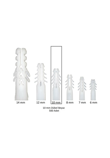 Dübel, 10 mm Plastik Beyaz Dübel 500 adet