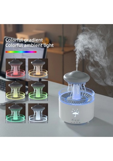 Motion003 Beyaz Denizanası Modeli Yağmur Damlası Aroma Difüzörü 7 Renkli Gece Işığı 3 Hızlı Zamanlayıcı Ev Ofis İçin