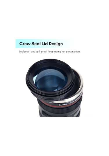 Yuntech01 Kameramanlar İçin 400ml Paslanmaz Çelik Termos Kupa - Ef24-105mm Lens Desenli, Düşük Sızıntı, Kahve/çay İçin Siyah Beyaz