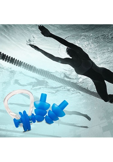 Xiyyadms Yüzme İçin Silikon Kulak Tıkacı Ve Burun Klipsi Seti - Su Geçirmez Rahat Kullanım 111 Karakter Mavi