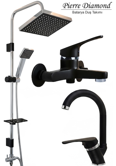 02-44 Lavabo Banyo Bataryası Robot Duş Takımı Musluk Armatür Siyah Beyaz Krom Gold Renkler Siyah - Krom