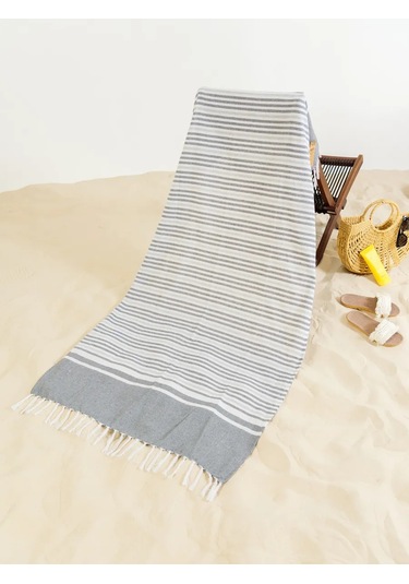 Gang Büyük Plaj Havlusu 90x180 Cm Pamuk Hint 391941653 Gri
