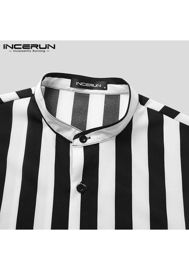 Kırmızı İncerun S-xxxxxl Yaz Erkek Kısa Kollu Çizgili Gömlek Casual Gevşek Üstler Basic Camisa T-shirt Kırmızı