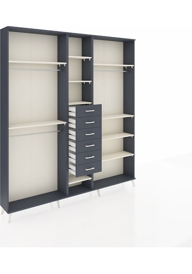Arges Dolap 10 Raflı 6 Çekmeceli 3 Askılı 220x30x243 Antrasit-aytaşı/antrasit Aytası/antrasıt