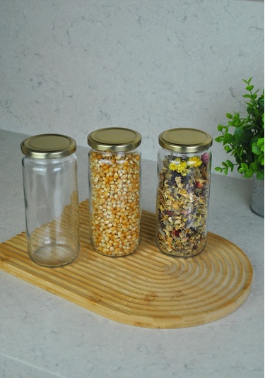 3 Adet Şişecam 500 Cc Cam Kavanoz Sızdırmaz Gold Kapaklı Baharat Saklama Kabı Şeffaf-gold