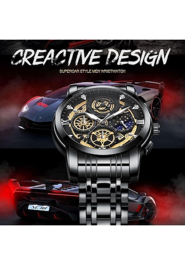 Altın Va Va Voom Spor Saatler Erkekler İçin Altın Üst Marka Lüks Paslanmaz Çelik Kol Saati Adam Saat Moda Chronograph Kol Saati No Packaging