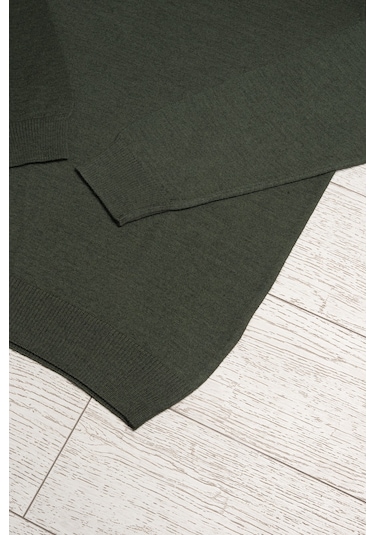 Woolen World Polo Yaka Battal Büyük Boy Yünlü Triko Kazak Yeşil