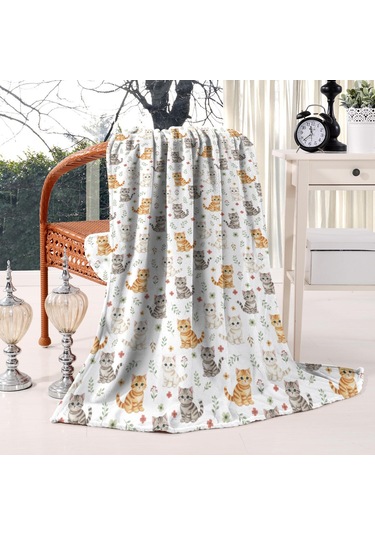 Cat Desenli 40x50 İnç Flanel Polar Battaniye, Yumuşak, Kalın, Tüm Mevsimler-a25 Cat Floral Kitten