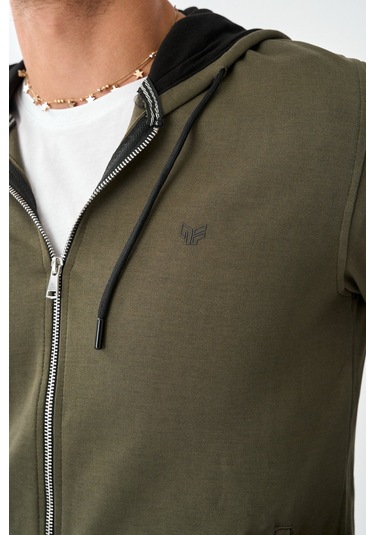 Dechers Tech Fleece Double Face Kapüşonlu Erkek Eşofman Takım E213-11 Haki