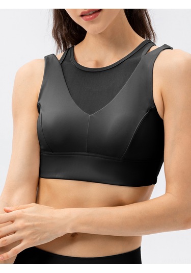 Gajeena Kadınlar İçin Yoga Spor Sütyeni - Çıkarılabilir Pedli, Arkadan Fermuarlı, Nefes Alabilen Kumaş SiYAH