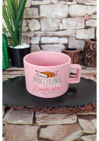 Professional Bookworm Baskılı Kitap Kurdu Kare Kulplu Fincan Mavi Kupa Bardak MAvi