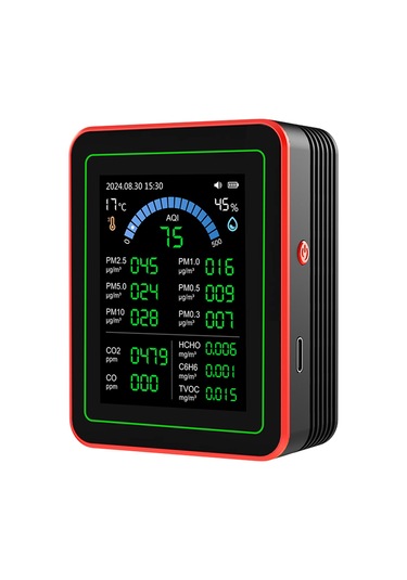 Wezone Zn-mt32 Siyah Standlı Hava Kalitesi Testeri: Co2, Pm2.5, Hcho, Isı-nem Ölçümü Ve Veri Depolama/download Özellikli 18'li Fonksiyonlu Cihaz