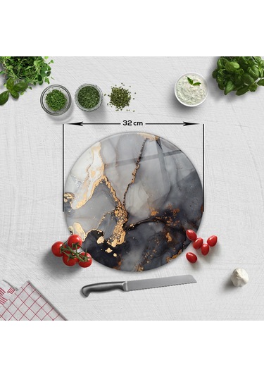 Decorita Cam Kesme Tahtası | Stark Mermer Görünümlü | Çap2cm