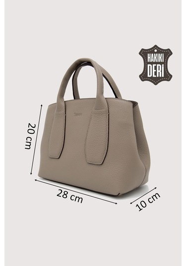 Hakiki Deri Kadın El Çantası Vizon Smr9226 Vizon