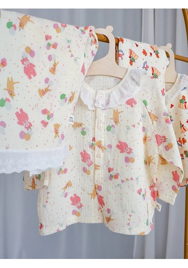 Desenli Çocuk Müslin Pijaması Ayıcıklar 389116453 Bej