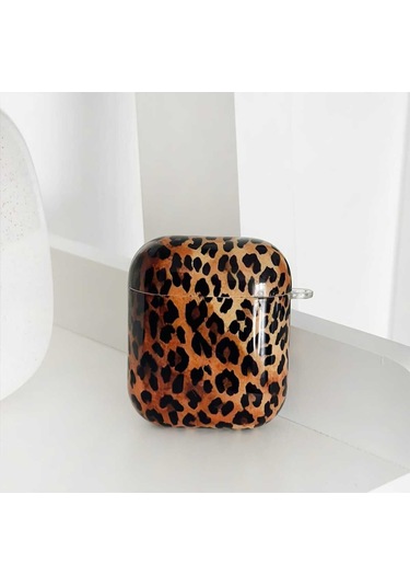 İphone 1/2. Nesil Uyumlu Koruyucu Bluetooth Kulaklık Kılıfı Leopar Desenli Leopar Airpods 1/2. Nesil