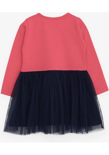 Breeze Kız Çocuk Uzun Kollu Elbise Kedicik Baskılı 1.5-5 Yaş, Mercan-mercan Mercan