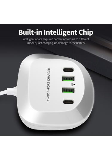 Novahub 4 Portlu Hızlı Şarj Cihazı - 2xpd+2xqc3.0, 40w, Geniş Voltaj, Beyaz, 100-240v, Kolay Kullanım