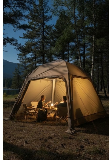 4 Mevsim Modüler Kamp Çadırı - Gölgelik Tente Su Geçirmez Büyük Aile Çadırı 290x290x220cm Brown