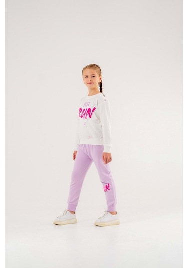 Run Baskılı 2 Ip Mevsimlik Kız-erkek Takım - Coppa -ekru-lila - 7 Yaş Çok Renkli