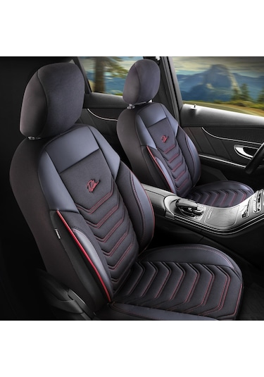 Panda Florida Serisi Pike Kumaş Oto Koltuk Kılıfı Siyah - Kırmızı
