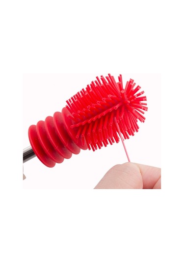 Sones Yıkama Temizleme Döner Saplı Uzun Saplı Fırçalama Biberon Fırçası Kırmızı