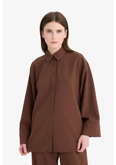 DeFacto Relax Fit 2'li Takım Gofre Dokulu Uzun Kollu Gömlek Pantolon F4094AX25SMBN320