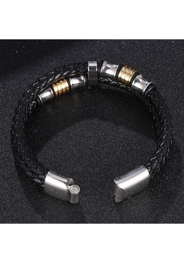 Erkek Klasik Bileklik Moda Takı Siyah Deri İp Zincir Charm Bileklik Spor Günlük Stil Siyah