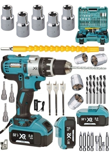 Mager Germany Thechnology Xr 58 Watt 5 Ah Çift Akülü Şarjlı Vidalama Matkap Mavi