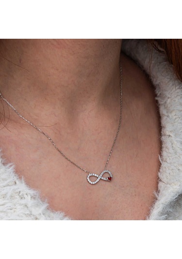 Artsmagazinmücevher Gümüş Sonsuzluk Kırmızı Kalpli Kadın Kolye