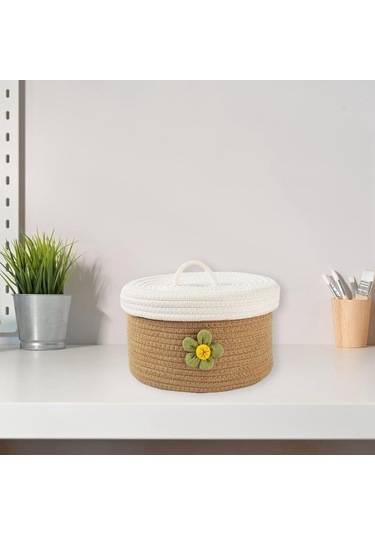 Pazly Suntek Sepeti Saklama Pamuk Magideal M Kapaklı İpli Çok Amaçlı Yp Beyaz - Kahverengi