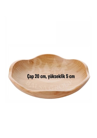 Dekoratif Bambu Servis Tabak, Servis Tabağı, Salata Tabağı, Çap 20 Cm Ahşap - Bej