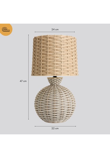 Alera Krem Gövde Bej Başlık Rattan Dekoratif Abajur Krem