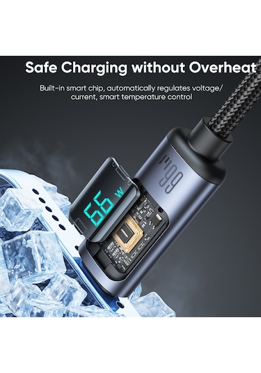 Joyroom S-ac066a16 Dijital Ekran 66w Hızlı Şarj Usb-a'ya C Tip Veri Kablosu