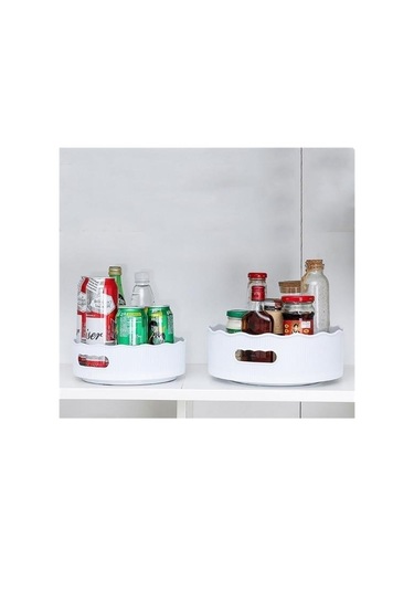 Ams Net 360 Derece Dönebilen Mekanizmalı Yuvarlak Tepsi Formlu Sunum Ve Servis Organizer Tablası Açık Pembe