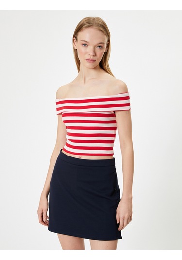 Koton Kayık Yaka Atlet Slim Fit Omzu Açık Kırmızı Çizgili 4sal30297ık