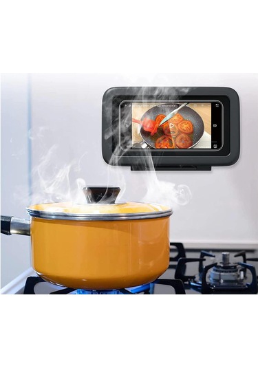 Neevoyu Duvar Montajlı 360 Döner Su Geçirmez Telefon Tutucu - Duş, Mutfak İçin El-işsiz Kullanım, Siyah Siyah