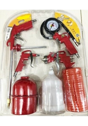 Makro 5 Parça Havalı Alet Seti Boya Mazot Tabancası Hava Hortumu